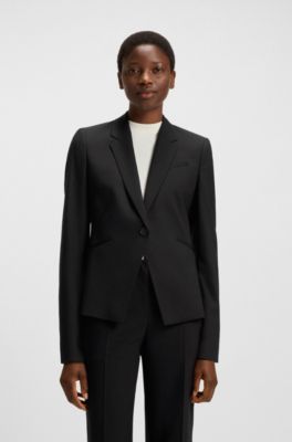 Slim-fit blazer in virgin wool, Black