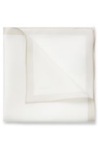 Plain pocket square with logo and border, White