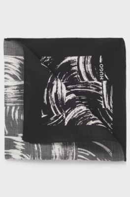 Printed pocket square with logo, Black Patterned