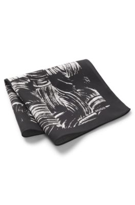 Printed pocket square with logo, Black Patterned
