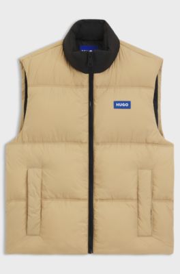 Relaxed-fit padded gilet with logo badge, Beige