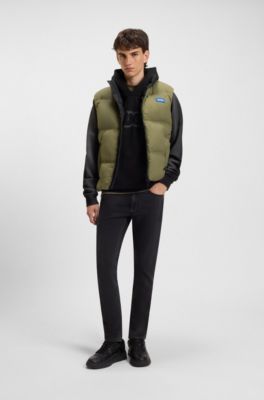 Relaxed-fit padded gilet with logo badge, Olive
