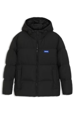 Water-repellent padded jacket with blue logo label, Black