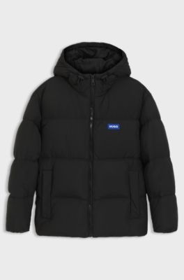 Veste matelass&eacute;e d&eacute;perlante &agrave; &eacute;tiquette logot&eacute;e bleu, Noir