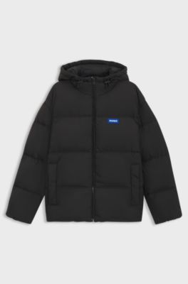 Wasserabweisende Relaxed-Fit Jacke mit Logo-Badge, Schwarz