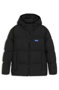 Water-repellent padded jacket with blue logo label, Black