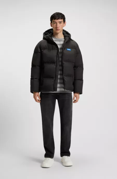 Water-repellent padded jacket with blue logo label