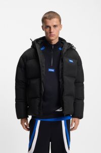 Veste matelassée déperlante à étiquette logotée bleu, Noir