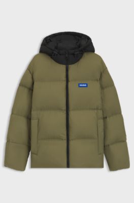 Veste matelass&eacute;e d&eacute;perlante &agrave; &eacute;tiquette logot&eacute;e bleu, Olive
