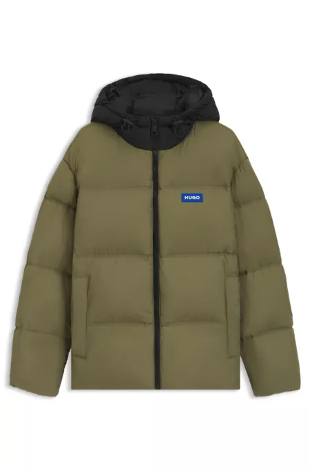 Water-repellent padded jacket with blue logo label