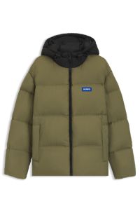 Water-repellent padded jacket with blue logo label, Olive