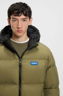 Water-repellent padded jacket with blue logo label, Olive