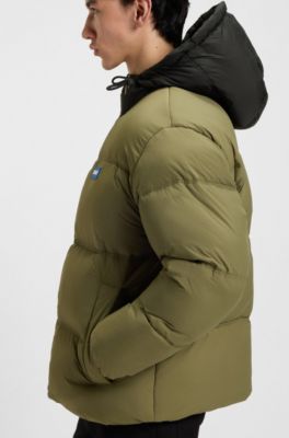 Water-repellent padded jacket with blue logo label, Olive