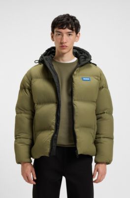 Water-repellent padded jacket with blue logo label, Olive