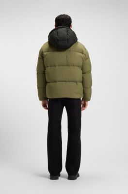 Water-repellent padded jacket with blue logo label, Olive