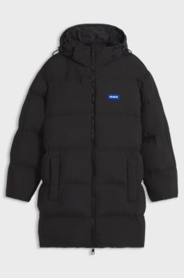 Longline padded coat with a water-repellent finish, Black