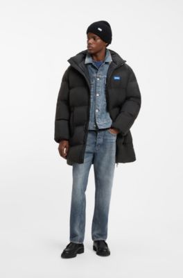 Longline padded coat with a water-repellent finish, Black
