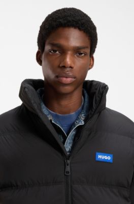 Longline padded coat with a water-repellent finish, Black
