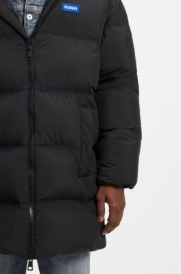Longline padded coat with a water-repellent finish, Black
