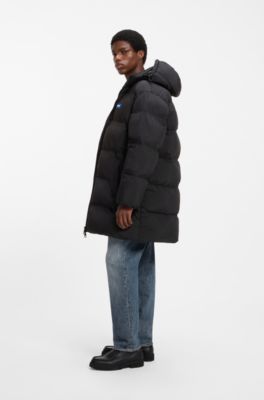 Longline padded coat with a water-repellent finish, Black