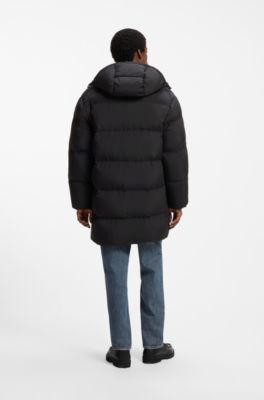 Longline padded coat with a water-repellent finish, Black