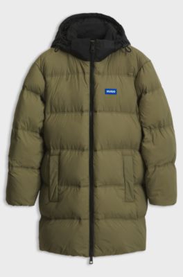 Cappotto imbottito lungo con finitura idrorepellente, Oliva