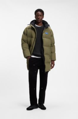 Cappotto imbottito lungo con finitura idrorepellente, Oliva
