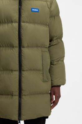 Cappotto imbottito lungo con finitura idrorepellente, Oliva