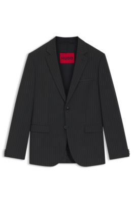 Extra-slim-fit blazer in pinstripe stretch poplin, Dark Grey