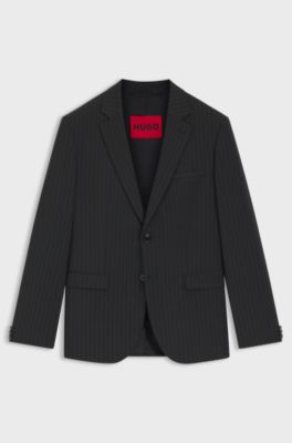 Blazer extra slim fit en popel&iacute;n el&aacute;stico con raya diplom&aacute;tica, Gris oscuro