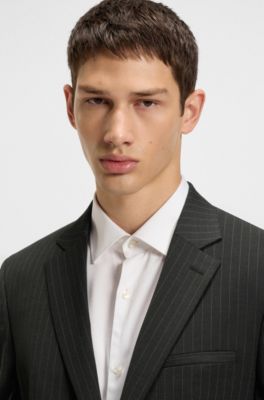 Extra-slim-fit blazer in pinstripe stretch poplin, Dark Grey
