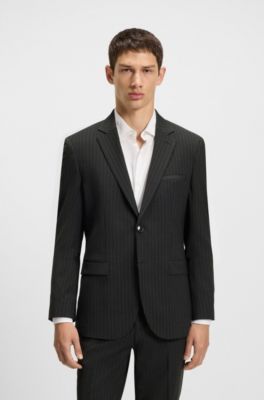 Extra-slim-fit blazer in pinstripe stretch poplin, Dark Grey