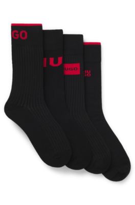 Gift-boxed four-pack of regular-length logo socks, Black