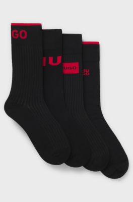 Gift-boxed four-pack of regular-length logo socks, Black