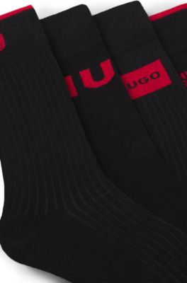 Gift-boxed four-pack of regular-length logo socks, Black