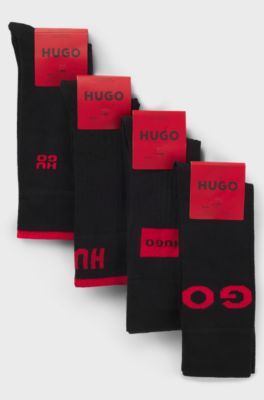 Gift-boxed four-pack of regular-length logo socks, Black