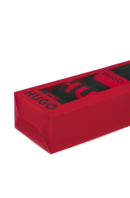 Gift-boxed four-pack of regular-length logo socks, Black