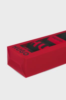 Gift-boxed four-pack of regular-length logo socks, Black