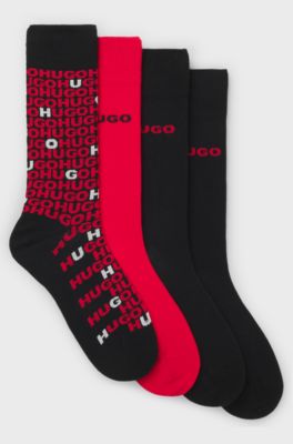 Lot de quatre paires de chaussettes mi-mollet avec logos, Noir / Rouge