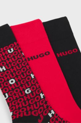 Four-pack of regular-length socks with logo details, Black / Red