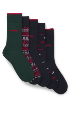 Five-pack of regular-length socks with logo details, Green / Blue