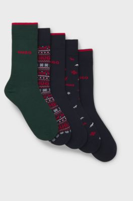 Five-pack of regular-length socks with logo details, Green / Blue