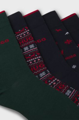 Five-pack of regular-length socks with logo details, Green / Blue