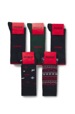 Five-pack of regular-length socks with logo details, Green / Blue