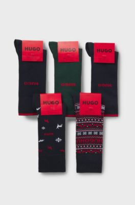 Five-pack of regular-length socks with logo details, Green / Blue