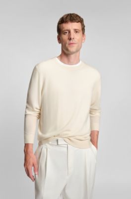 Regular-fit sweater in pure cashmere, Natural