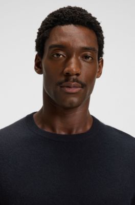 Regular-fit sweater in pure cashmere, Dark Blue