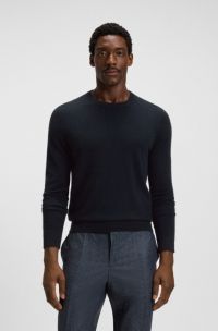 Regular-fit sweater in pure cashmere, Dark Blue