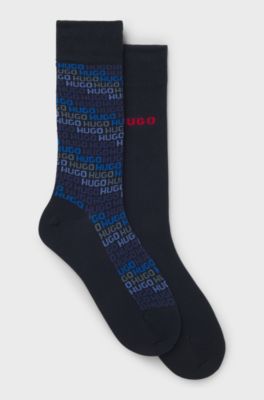 Two-pack of regular-length socks with logo details, Dark Blue
