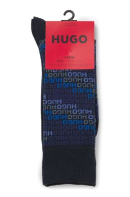 Calze ad altezza regolare con dettagli con logo in confezione da due, Blu scuro